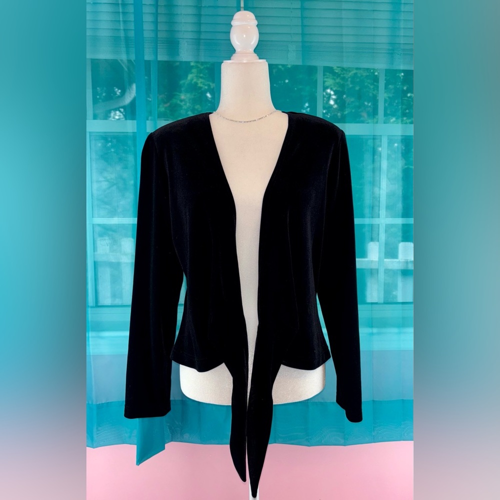Coldwater Creek Black Velvet Tie Front Top Size Medium Long Sleeve Dressy Blouse